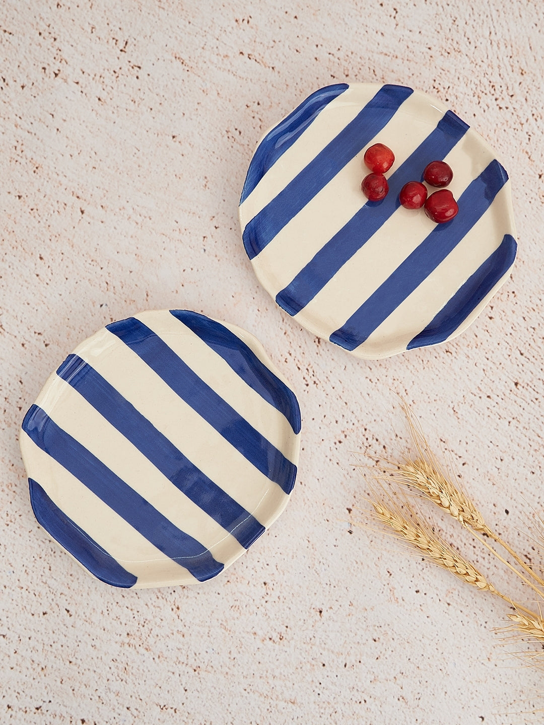 Ceramic Blue stripe plate, 6.3x6.3 Inches (Set of 2 )