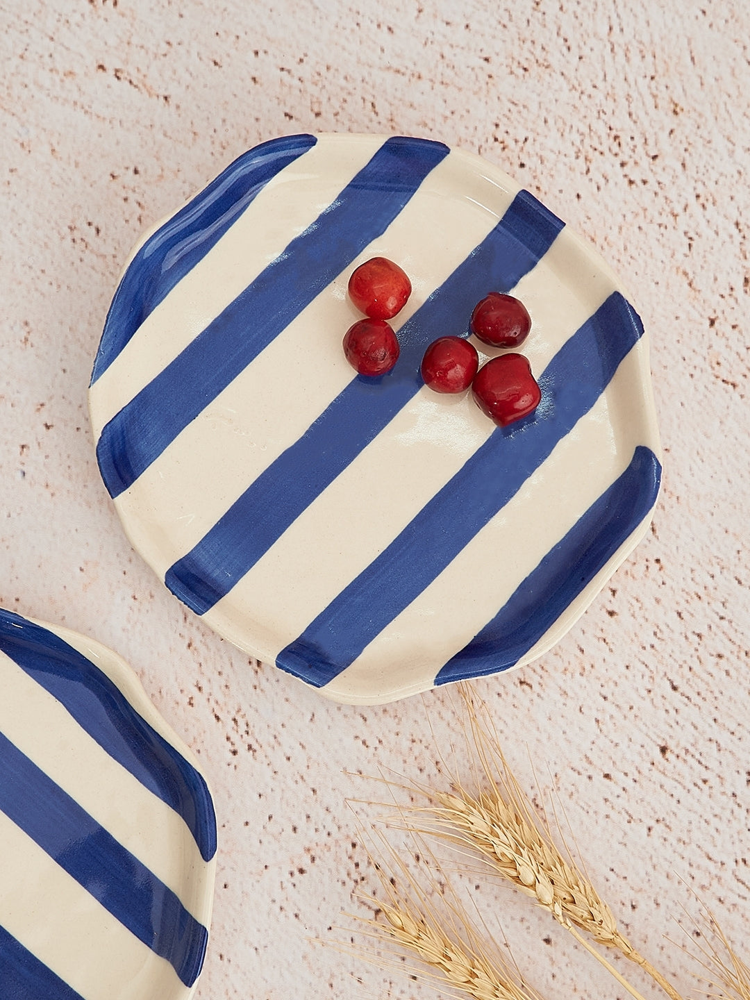 Ceramic Blue stripe plate, 6.3x6.3 Inches (Set of 2 )