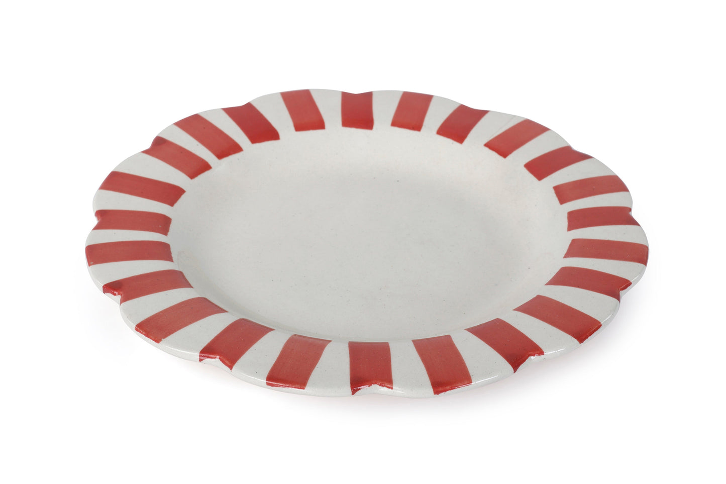 Ceramic Stripe Dinner Plate, Red- 10 x 10 x 1.25 Inches ( Set of 4 )