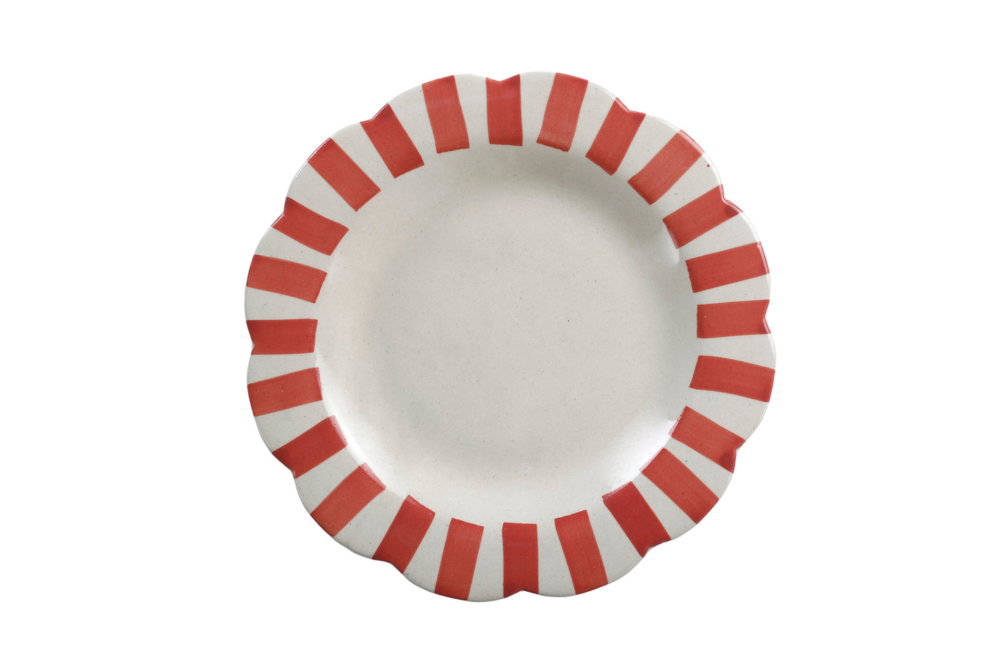 Ceramic Stripe Dinner Plate, Red- 10 x 10 x 1.25 Inches ( Set of 4 )