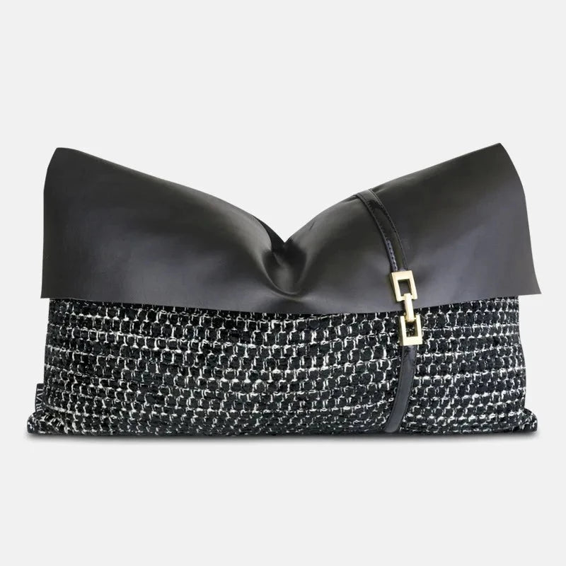 Tweed Faux Leather Lumbar Pillow