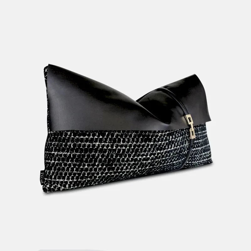 Tweed Faux Leather Lumbar Pillow