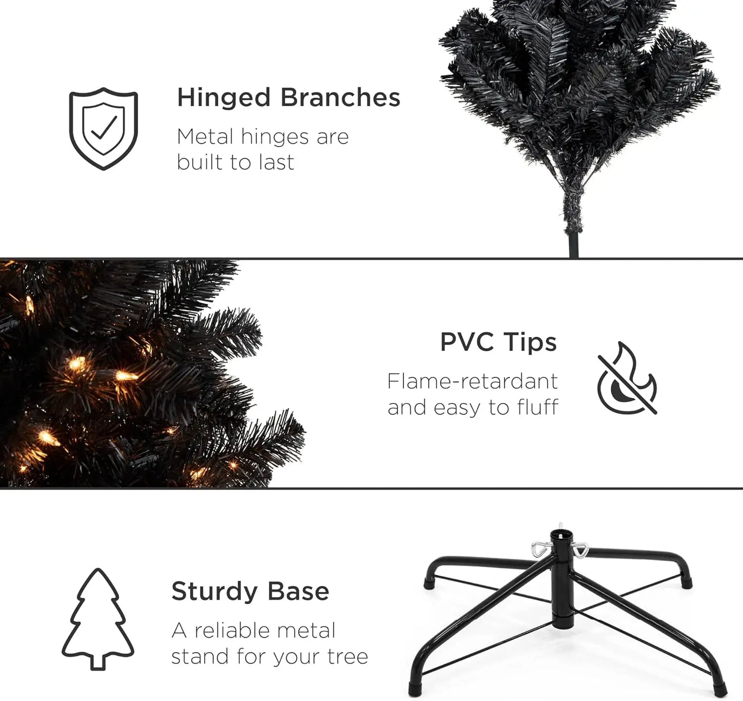 9ft Pre-Lit Black Artificial Christmas Tree
