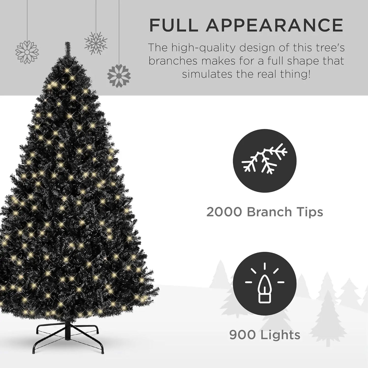9ft Pre-Lit Black Artificial Christmas Tree
