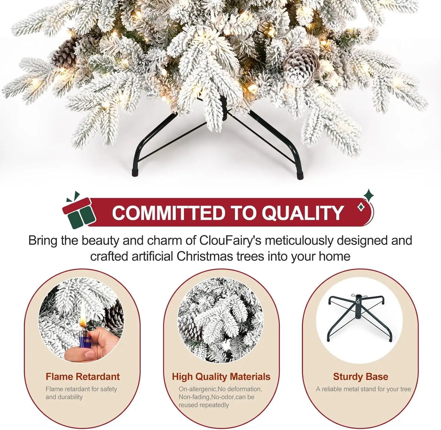 6.5 FT Pre-Lit Snow Flocked Slim Fir Christmas Tree