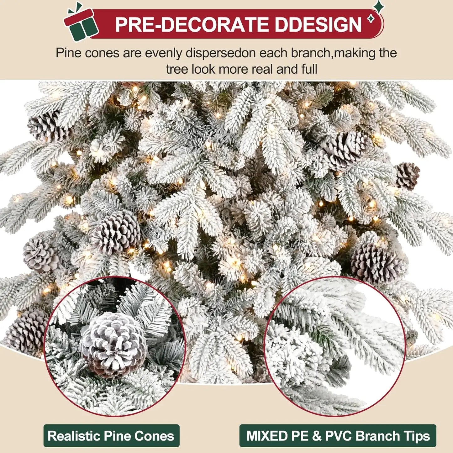 6.5 FT Pre-Lit Snow Flocked Slim Fir Christmas Tree