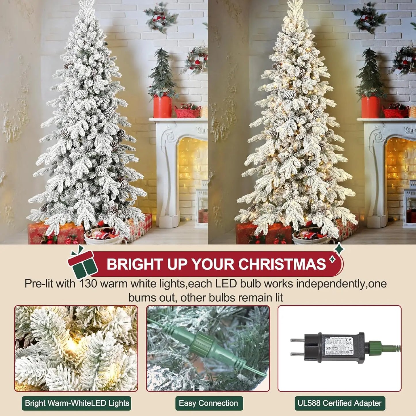 6.5 FT Pre-Lit Snow Flocked Slim Fir Christmas Tree