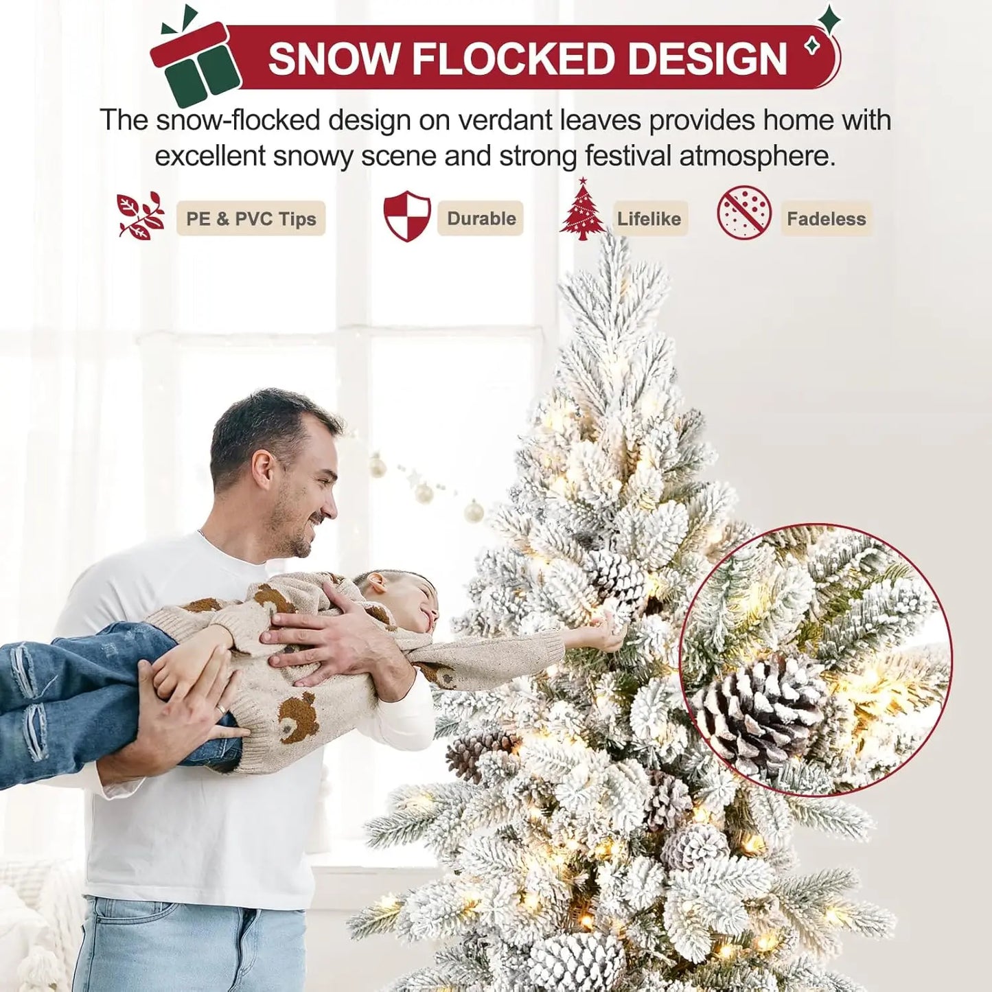 6.5 FT Pre-Lit Snow Flocked Slim Fir Christmas Tree