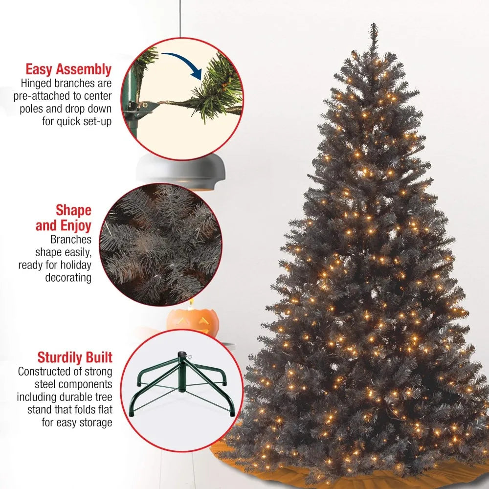 7.5 ft Pre-Lit Artificial Black, North Valley Spruce Christmas Tree