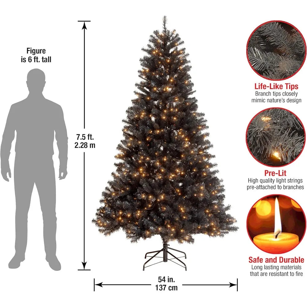 7.5 ft Pre-Lit Artificial Black, North Valley Spruce Christmas Tree