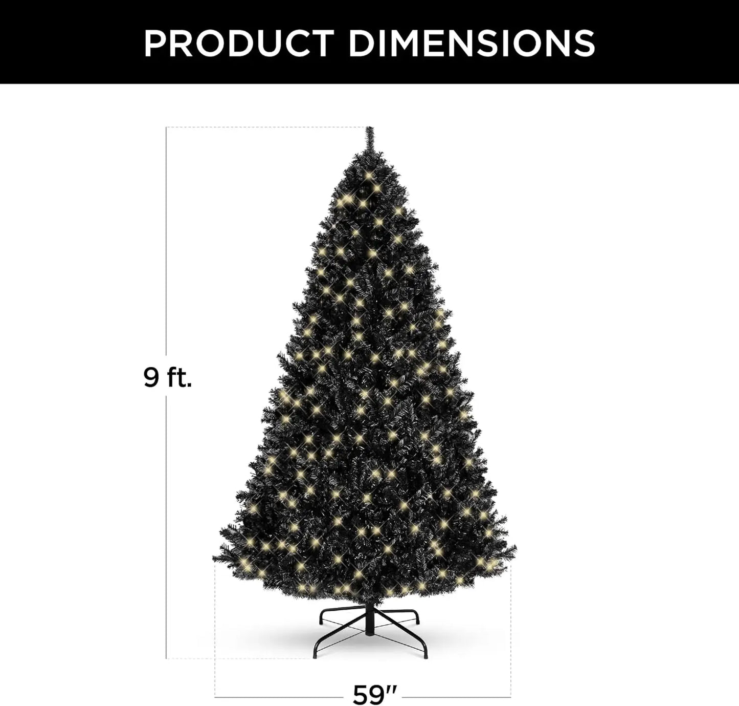 9ft Pre-Lit Black Artificial Christmas Tree