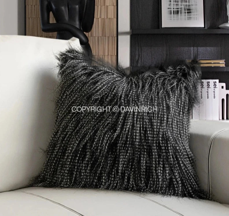 Black Fluffy Throw Pillow Cover