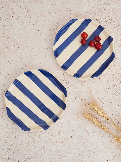 Ceramic Blue stripe plate, 6.3x6.3 Inches (Set of 2 )