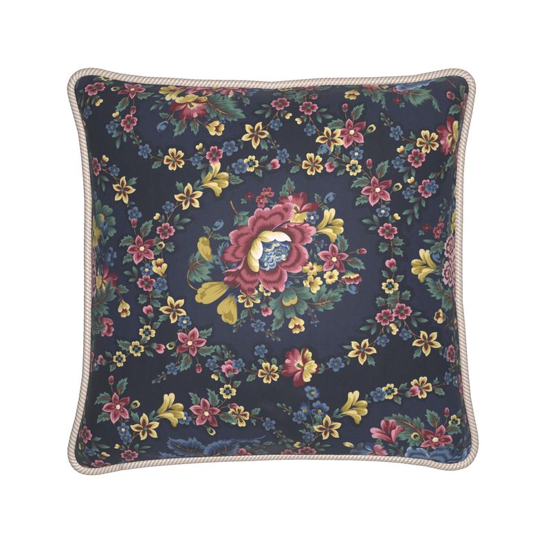 Wild Floral Silk Pillow, Rope Braid Trim
