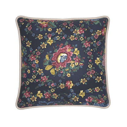 Wild Floral Silk Pillow, Rope Braid Trim