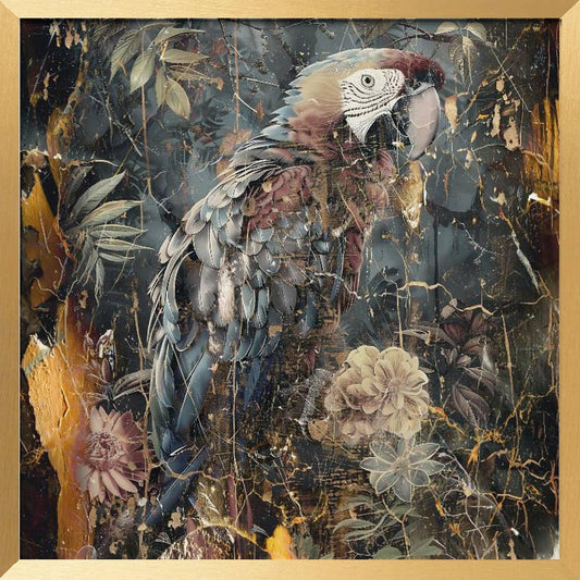 "Parrot Vintage 24" Framed Wall Art by Rafal Kulik - 16" W x 16" H
