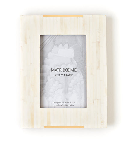 Mukhendu 4x6 Picture Frame -  Carved Bone, Brass Accent