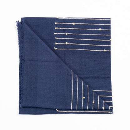 Rosewood Indigo With Hand Knotted Stripes Handloom Merino Throw