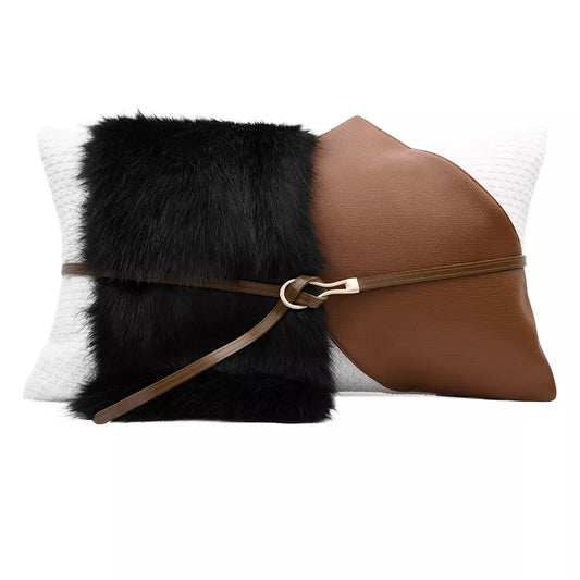 Tan Faux Fur Lumbar Pillow